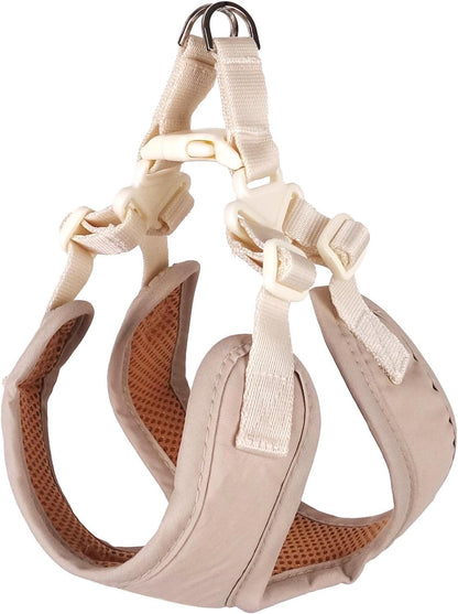 Small Dog Harness – Adjustable Soft Cotton & Breathable Mesh Pet Vest, Comfortable No-Pull Design with Stainless Steel D-Ring for Walking and Training (Beige, Small)