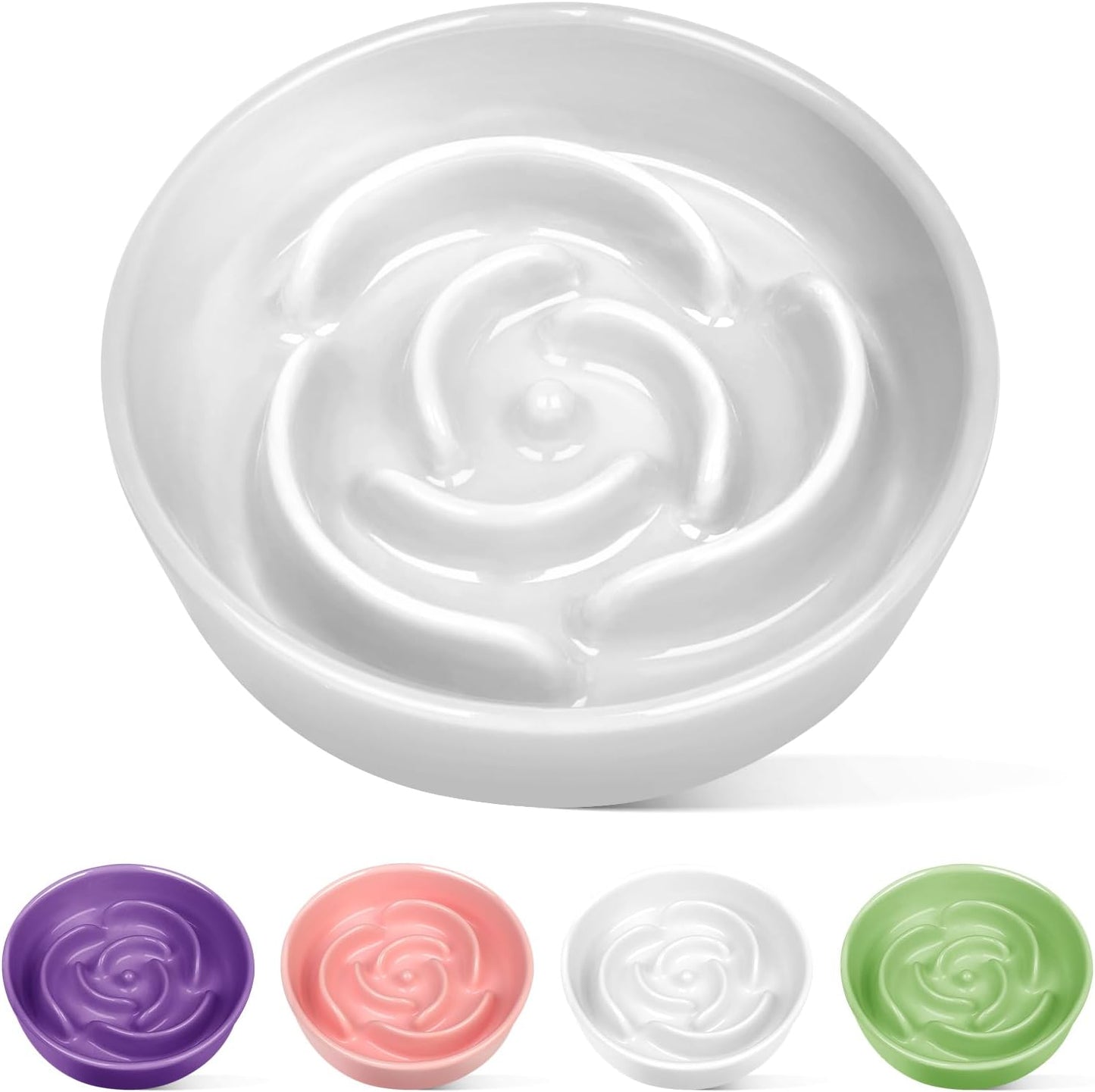 TRUVIC Ceramic Slow Feeder Dog Bowls, 1.5 Cup Puzzle Slow Feeder Bowls for Fast Eaters, Ceramic Dog Food Dish no Black Chin, Puzzle Bowl for Medium Dogs, White