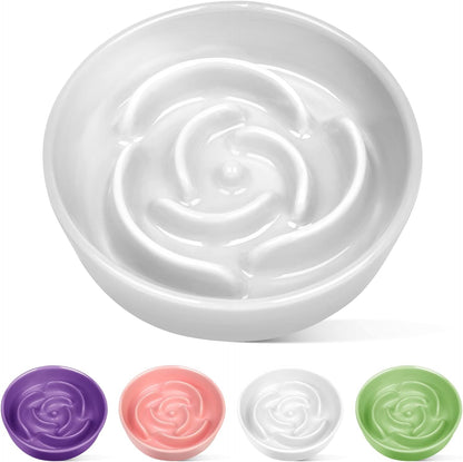 TRUVIC Ceramic Slow Feeder Dog Bowls, 1.5 Cup Puzzle Slow Feeder Bowls for Fast Eaters, Ceramic Dog Food Dish no Black Chin, Puzzle Bowl for Medium Dogs, White