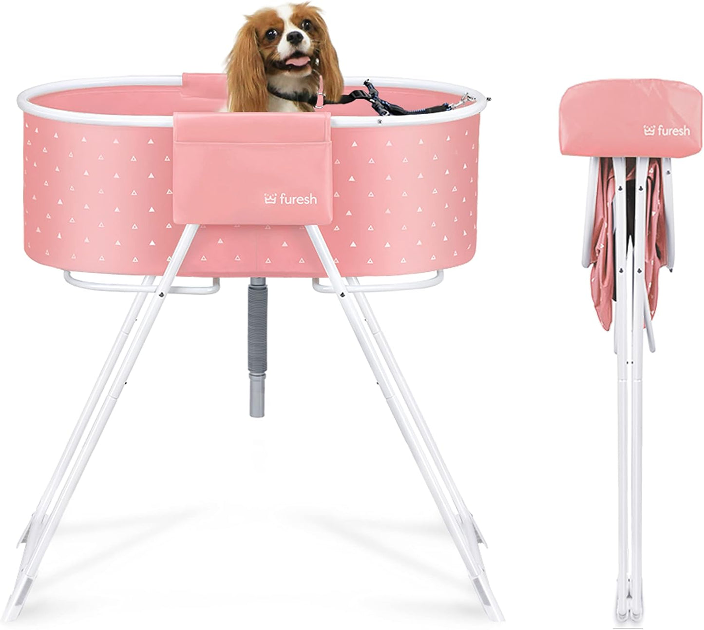 Furesh Little Dipper Dog Bath Tub and Wash Station for Bathing Shower and Grooming, Elevated Foldable and Portable, Indoor and Outdoor, for Small and Medium Size Dogs, Cats and Other Pet (Pink)