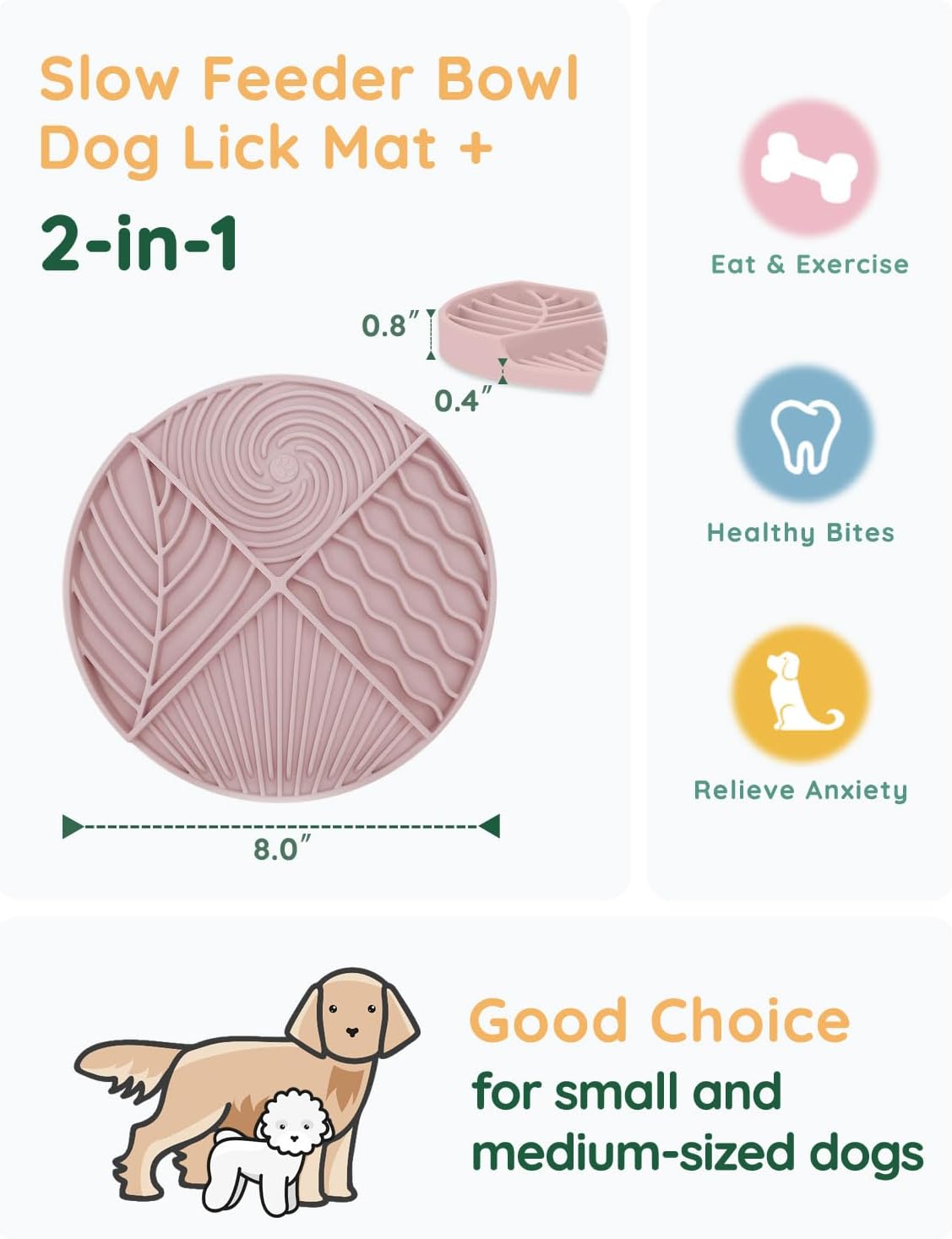 Slow Feeder Dog Bowls, Lick Mat for Dog, Silicone Dog Feeding Bowls with Suction Cups, Pink