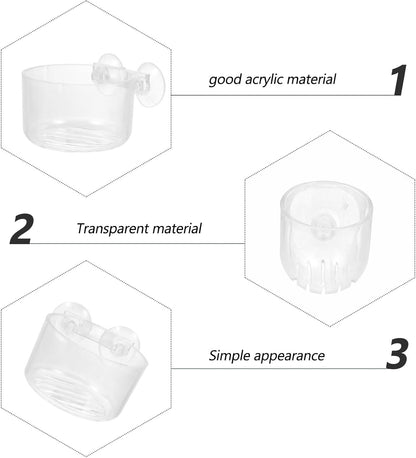 GALPADA 4Pcs Acrylic Fish Tank Feeding Bowls with Suction Cups Round and Oval Feeding Cups for Aquarium Fish and Shrimp for Aquatic Pets