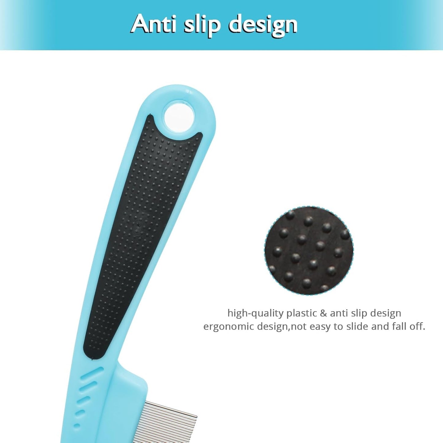 Flea Comb for Dogs and Cats - Lice Comb with Rubber Handle - Promotes Hair Growth and Removes Loose Hair, Knots, and Flakes Flea Brush for Pets (Blue)