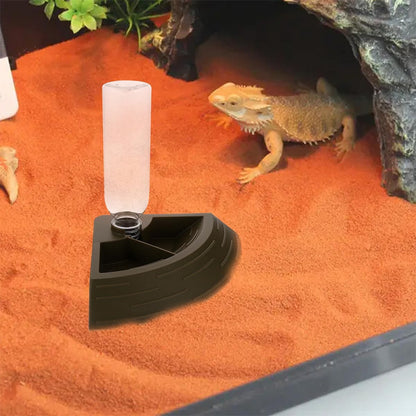 Reptile Feeding Bowl and Water Dish 2-in-1 Automatic Dispenser Small Titanium Food Dish for Turtle Frog Lizard Chameleon Terrarium Pet