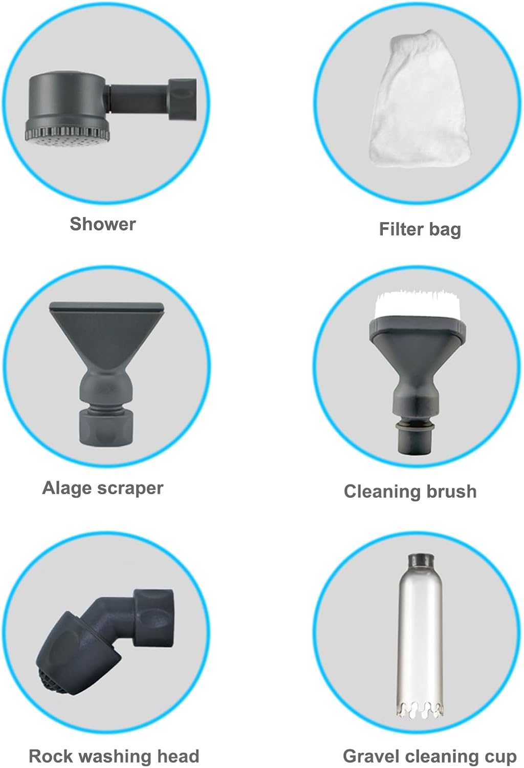 Carefree Fish 30W Electric Aquarium Gravel Cleaner with 6Ft Tubing 6IN1 Automatic Fish Tank Gravel Vacuum Water Changer Wash Sand and Water Circulation (for 20Gal~800Gal Fish Tank) 2.2Lb