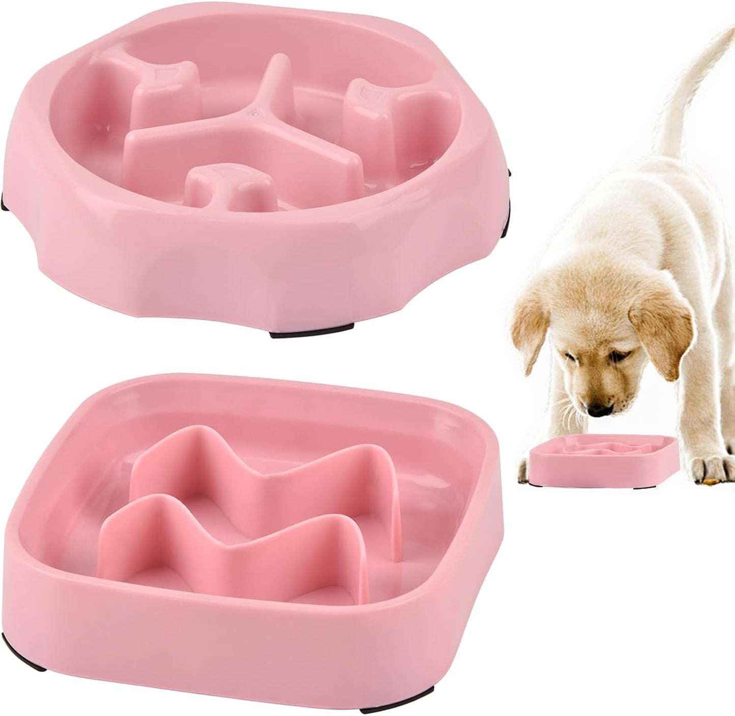 2 Pack Slow Feeder Bowls - Small Breed, Pink Silicone, Slow Down Eating Speed for Medium Small Breed Dogs & Cats