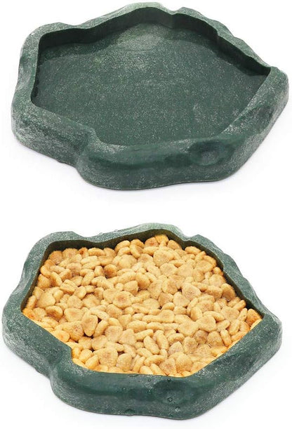 SLSON Small Reptile Feeder Terraium Bowl Plastic Shallow Reptile Feeder for Food and Water Feeding Dish for Lizard Gecko Junior Bearded Dragon,Small Green