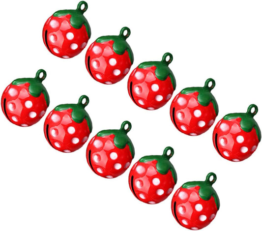 10Pcs Strawberry Pattern Pet Collar Bells Mini Bell Pendant Accessories for Cats and Dogs, Red Cute Pet Necklace Charms for Daily Use