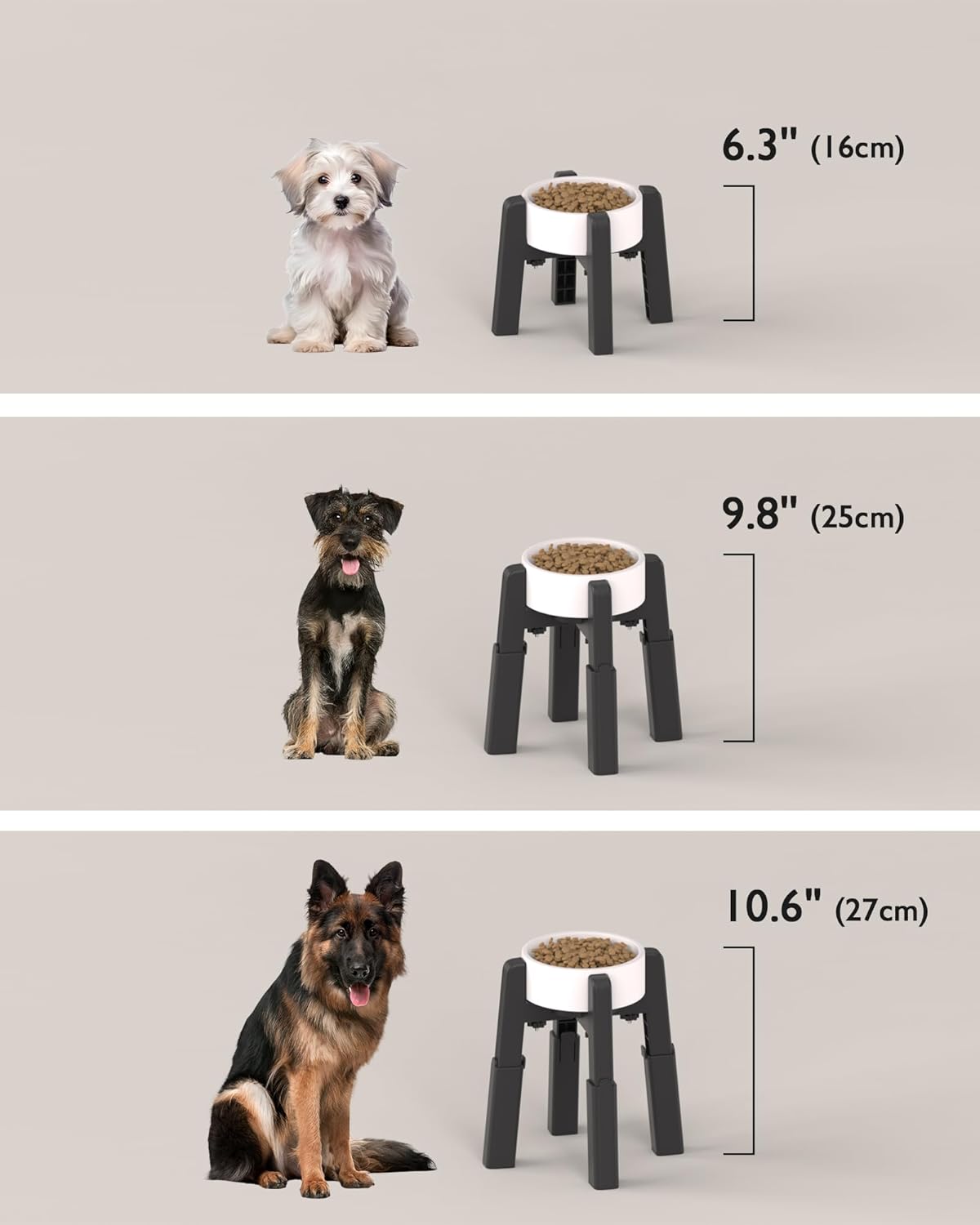 CZPET Dog Bowl Stand with Adjustable Height and Width [Stand Only], Single Raised Pet Water & Food Feeder for Medium & Large Dogs, Stable and Anti-Slip Eelvated Bowl
