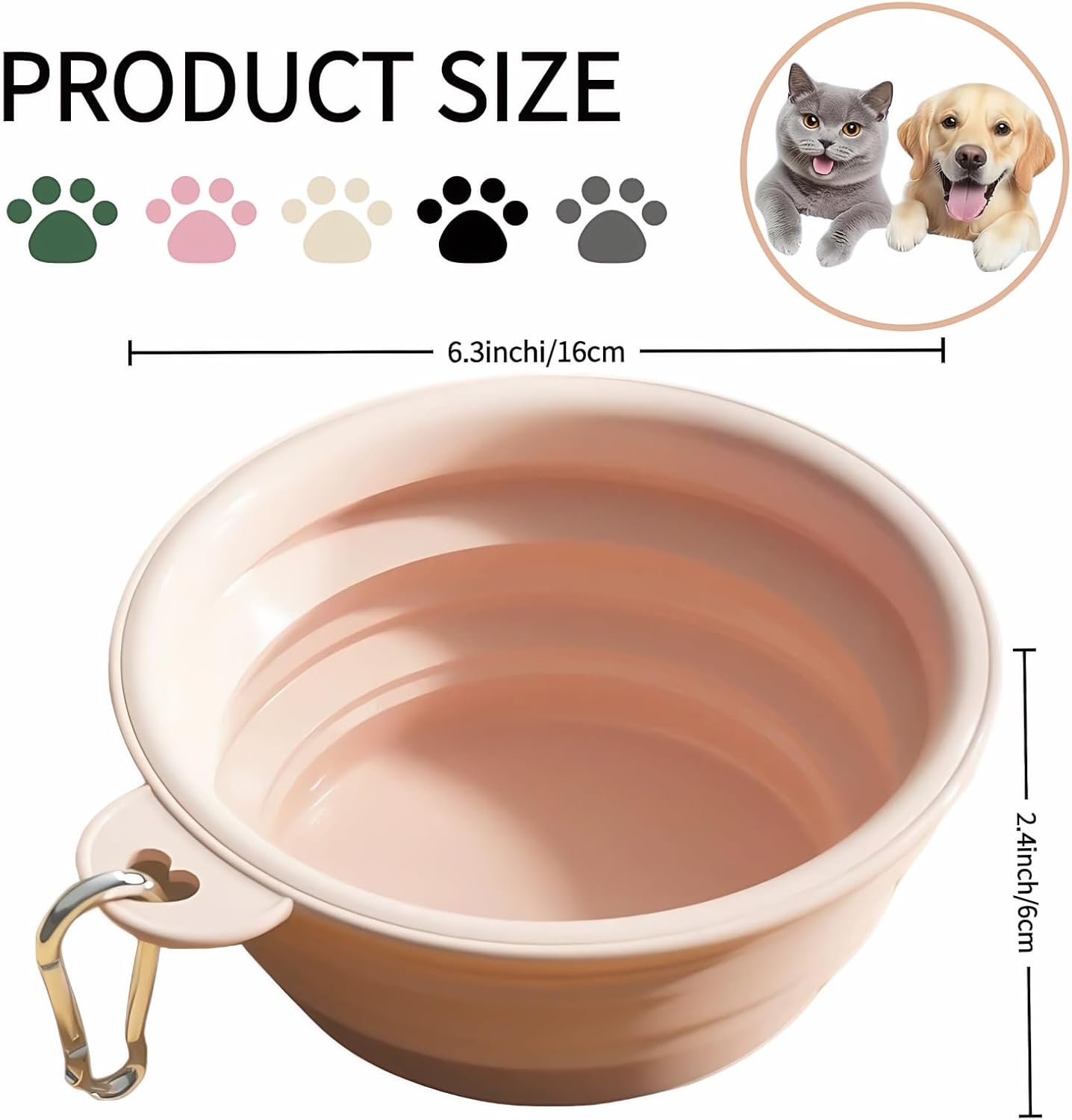 Dog Bowls for Travel,Portable Collapsible Silicone Pet Food Water Bowl,BPA Free Dishwasher Safe Foldable with 1 Carabiner Camping, Hiking Backpacking, Beach