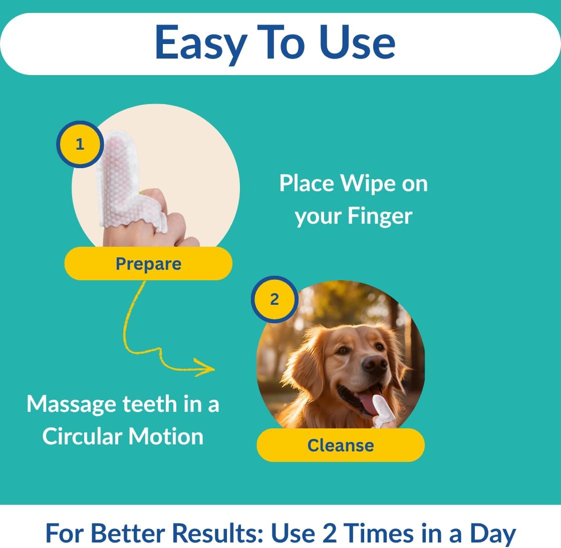 Premium Dog Teeth Cleaning Wipes - All Natural dog Toothbrush & Tooth Brushing Kit - Pet Dental Finger Wipes for cats & dogs - Freshens Breath, Reduces Tartar & Plaque - All in one finger wipes (50)