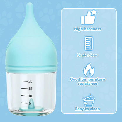 2 Pcs Kitten Bottles for Nursing, 20 ml Kitten Bottle Feeding Kit with 4 Pcs Replaceable Silicone Nipples Puppy Milk Replacer, Anti-Choking Feeder Design, Blue and Yellow for Newborn Pets