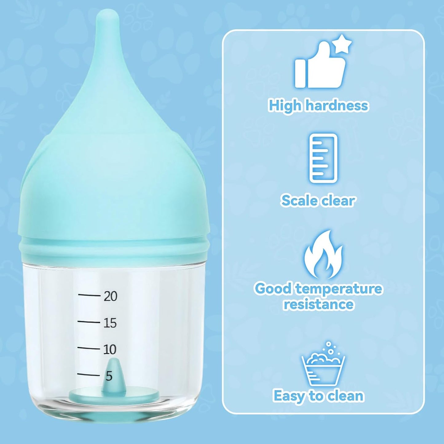 2 Pcs Kitten Bottles for Nursing, 20 ml Kitten Bottle Feeding Kit with 4 Pcs Replaceable Silicone Nipples Puppy Milk Replacer, Anti-Choking Feeder Design, Blue and Yellow for Newborn Pets