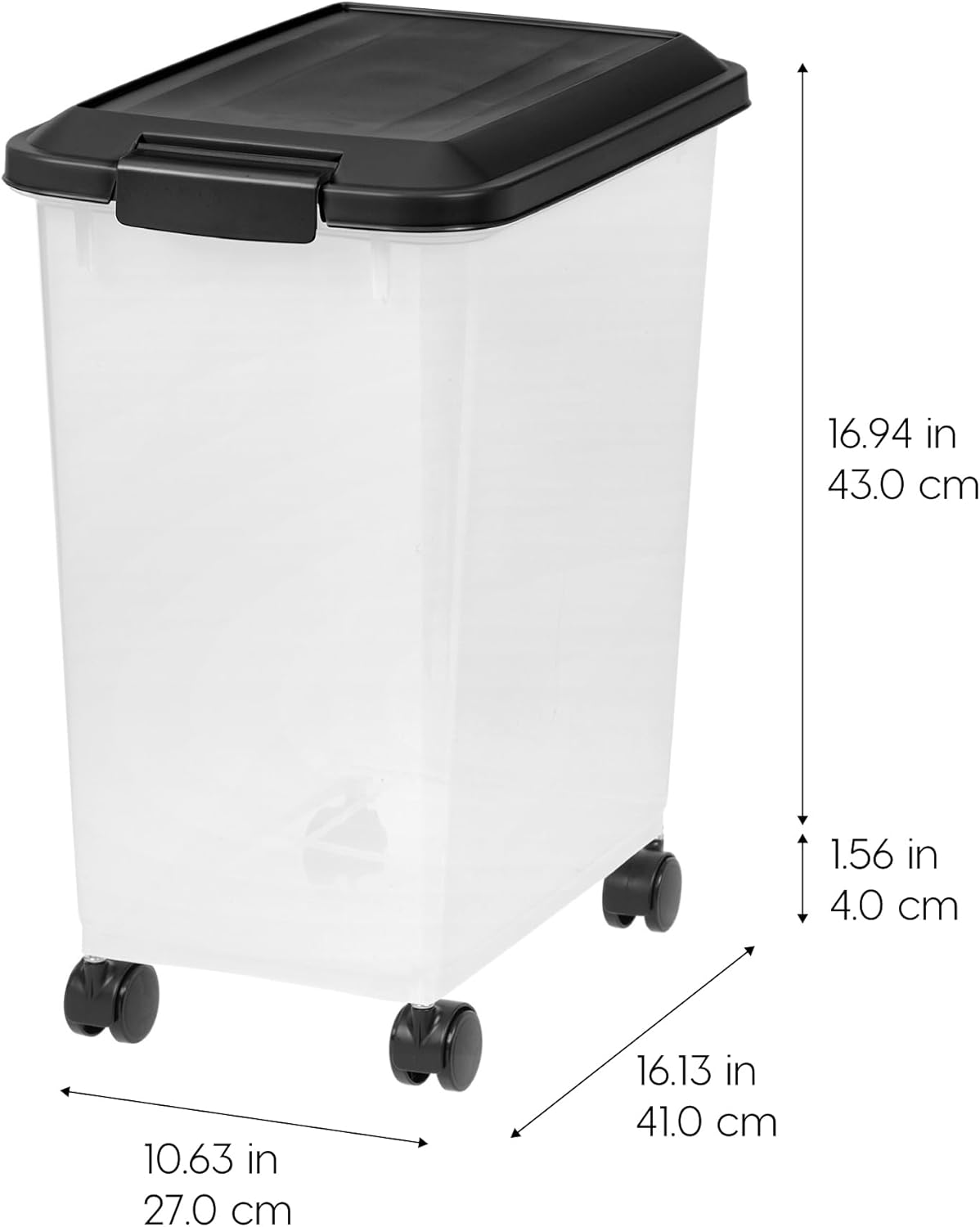 IRIS USA Dog Food Storage Container, 2 Pack, Up to 30 lbs Each, Airtight Seal for Freshness, Wheels for Rolling, Easy One Hand Opening, Made in USA, BPA Free, Clear/Black