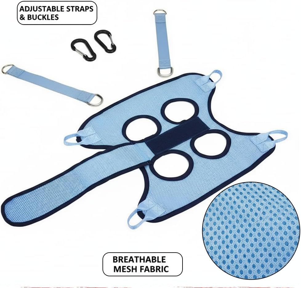 Hands-Free Pet Grooming Sling for Cats & Small Dogs – Breathable Mesh Hammock for Nail Care, Grooming & Calm Handling (Blue,S)