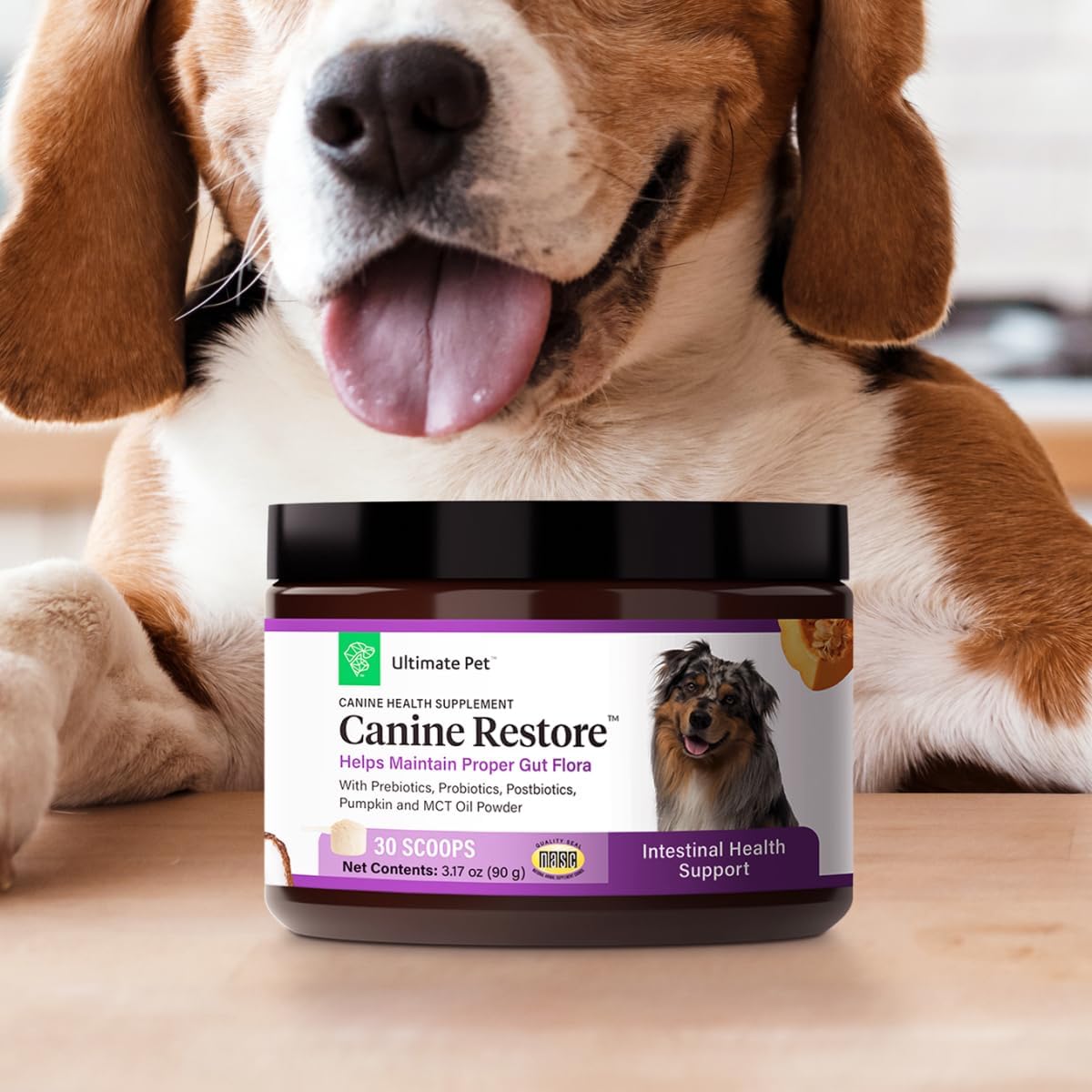 Ultimate Pet Nutrition Canine Restore, Gut Health Supplement with Prebiotics, Probiotics, & Postbiotics for Digestive Health & Immunity Support, Vet Formulated Powder Food Topper