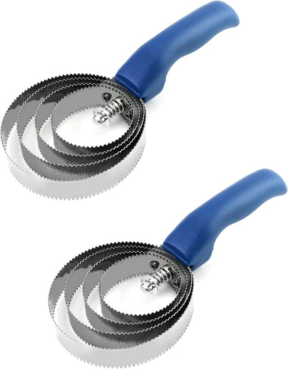 QWORK Double Sided Curry Comb, 2 Pack 4 Rings Stainless Steel Curry Comb with Soft Touch Grip, Blue