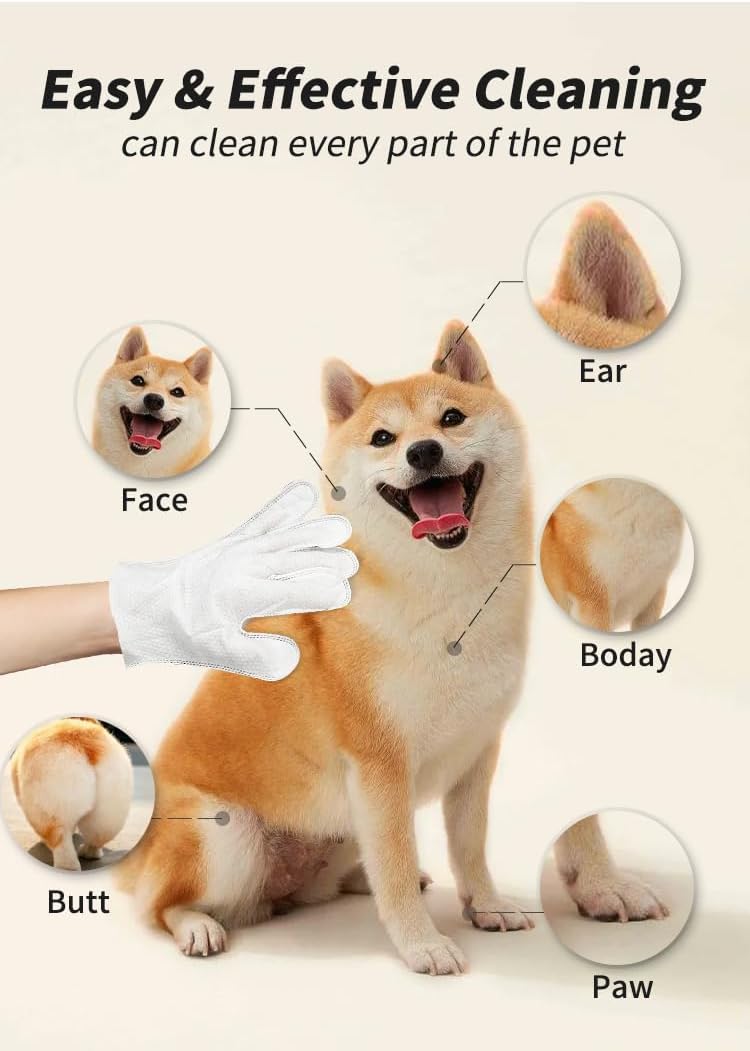 Disposable pet Cleaning Gloves Wet Wipes, Suitable for Daily Cleaning and Travel use. Two Packs of unscented Glove Wet Wipes (Blue Packaging, 12 Pieces Each)