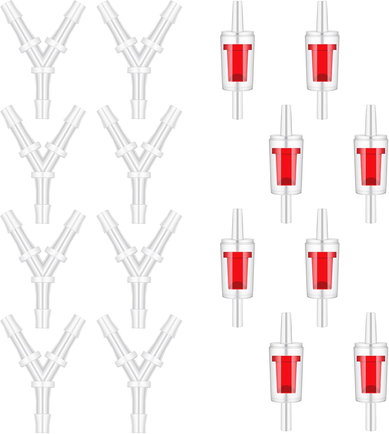 8PCS Aquarium Air Pump Splitter with Check Valve, Y Shape 3 Way Plastic Barb Equal Tee for 3/16" Hose, Anti-Shedding Fish Tank Tube Adapters