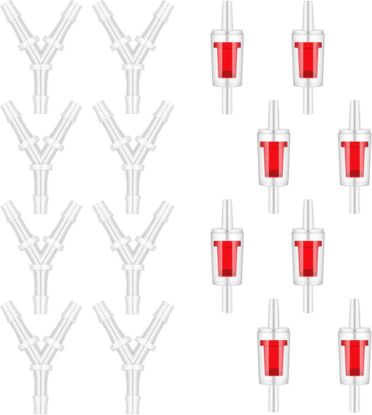 8PCS Aquarium Air Pump Splitter with Check Valve, Y Shape 3 Way Plastic Barb Equal Tee for 3/16" Hose, Anti-Shedding Fish Tank Tube Adapters