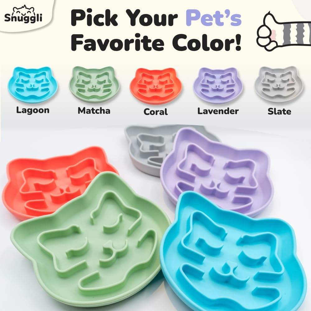 Snuggli Slow Feeder Cat Bowl | Cat Puzzle Feeder for Slow Eating, Mental Enrichment, Digestion, & Bloat Relief | Non-Slip Silicone, Dishwasher Safe, 1 Cup (Lavender)
