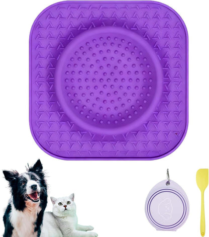 Dog Lick Bowl Mat Purple, Anxiety Relief Lick Mat for Pets, Silicone Slow Feeder Mat, Dishwasher Safe - Collapsible Dog Water Bowl