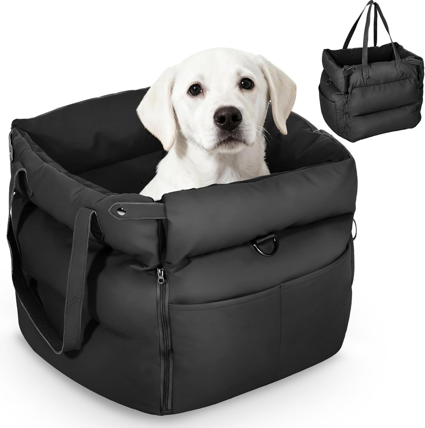 Gugxiom Dog Car Seat Bed for Small & Medium Dogs Under 30lbs, Premium Dog Car Seat, Soft & Stylish & Waterproof, Easy to Clean for Front or Back Seat (Black)