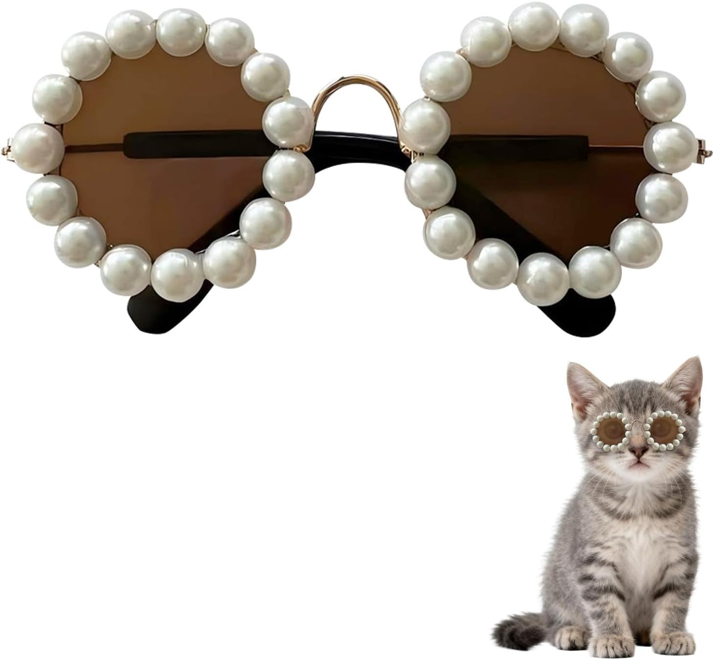 Cute Pearl Cat Sunglasses, Pet Sunglasses for Small Medium Dog/Cat, Holiday Party Pet Costume Accessories, Pet Doll Glasses Costumes, Cats Glasses Dog Sunglasses for Photography Party Wear