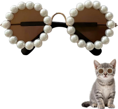 Cute Pearl Cat Sunglasses, Pet Sunglasses for Small Medium Dog/Cat, Holiday Party Pet Costume Accessories, Pet Doll Glasses Costumes, Cats Glasses Dog Sunglasses for Photography Party Wear