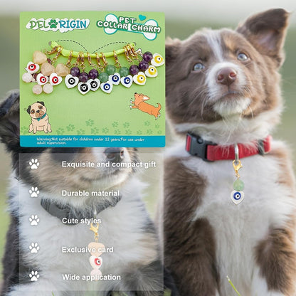 DELORIGINl 12pcs Evil Eye Pet Collar Charms Pendants Heart Shaped Round Evil Eye Gemstone Collar Charms Cat Dog Collar Pendant Decorative Keychain Versatile for Pet Collar Bracelet