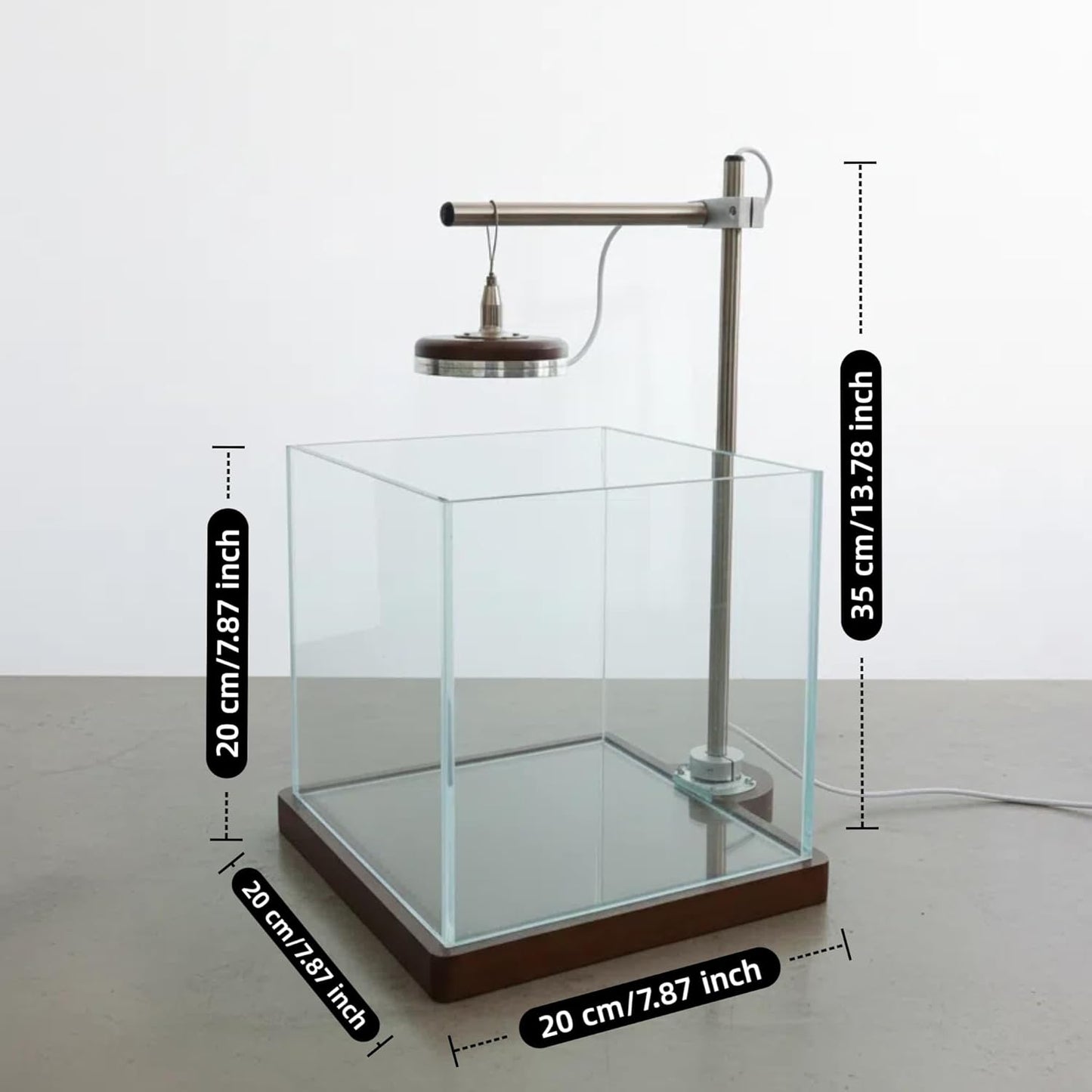 1.8 Gallon Small Fish Tank with LED Light & Wood Stand - 8 Inch Nano Aquarium Betta Tank Starter Kit - Includes Cleaning Tool, Cloth & Mat for Desktop, Office, Bedroom