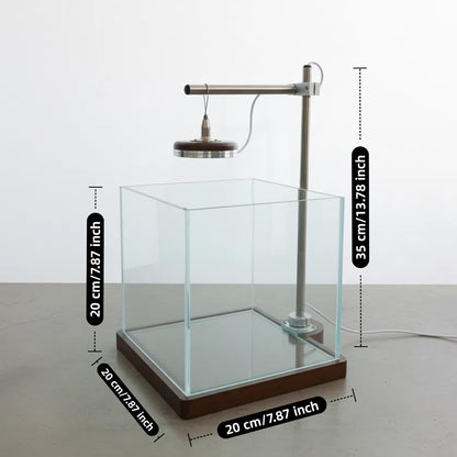 1.8 Gallon Small Fish Tank with LED Light & Wood Stand - 8 Inch Nano Aquarium Betta Tank Starter Kit - Includes Cleaning Tool, Cloth & Mat for Desktop, Office, Bedroom