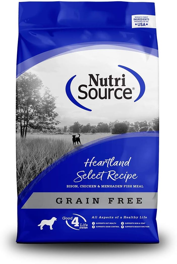 Phillips Feed & Pet Supply NutriSource Heartland Select Grain-Free Dog Food, Made with Bison, Chicken and Menhaden Fish Meal, 30LB, Dry Dog Food