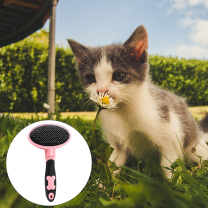 Pet Grooming Brush for Cats and Dogs, Pink Pet Comb Cleaning Tool with Soft Bristles for Indoor Fur Removal and Shedding Control
