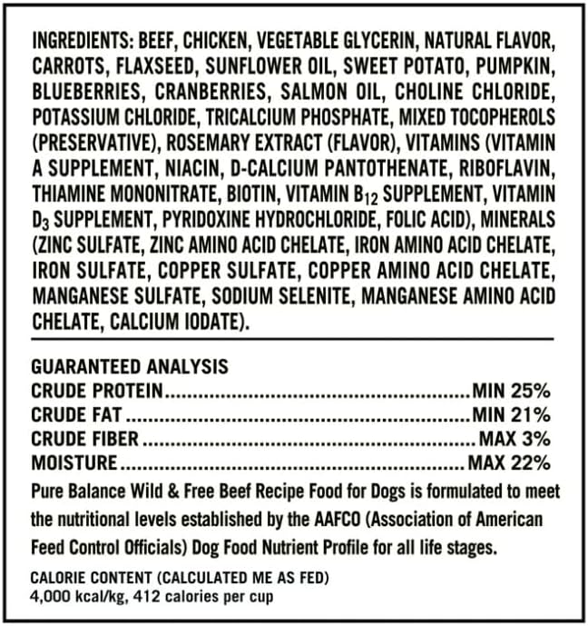 Pure Balance Air Dried Dog Food Beef Recipe for All Breeds, Grain Free Natural Nutrition with Grassfed Meat, High Protein Shredded Food for Sensitive Stomach, No Soy, No Corn, Dog Meal (2 LB, Beef)