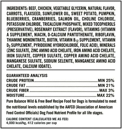 Pure Balance Air Dried Dog Food Beef Recipe for All Breeds, Grain Free Natural Nutrition with Grassfed Meat, High Protein Shredded Food for Sensitive Stomach, No Soy, No Corn, Dog Meal (2 LB, Beef)