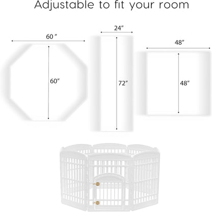 IRIS USA 34" 8-Panel Dog Playpen with Door, 63 x 63 x 35, Puppy Playpen, Dog Play Pen Indoors, Pet Fence, Puppies/Small Dogs, White
