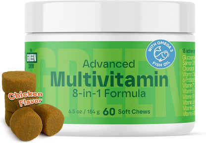 8-in-1 Advanced Multivitamin for Dogs - Omega-3, Joint & Bone Support, Skin & Coat Health - Dog Vitamins & Probiotics for Digestion - Dog Supplies Chicken Flavored 60 Soft Chews
