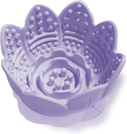 Dog Lick Bowl,Anxiety Relief Slow Feeder Dog Lick Mat Treat Dispenser, Non-Slip Licking Bowl Enrichment Toys for Small Medium Breeds Dogs (Purple, 12x12x7.6CM)