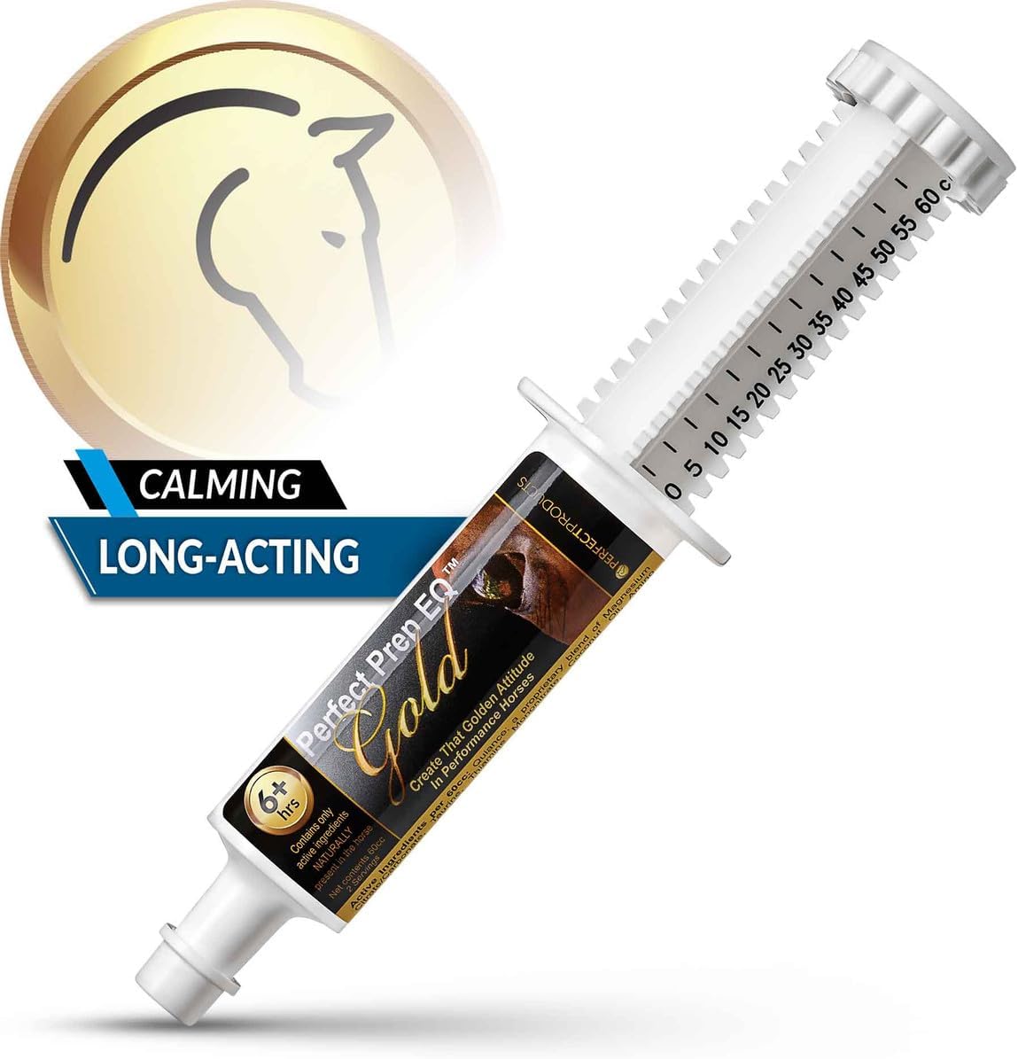 Perfect Prep EQ Gold Equine Calmer Long-Acting All Natural for Horse Anxiety, Lasts 18+ Hours, 60cc Paste
