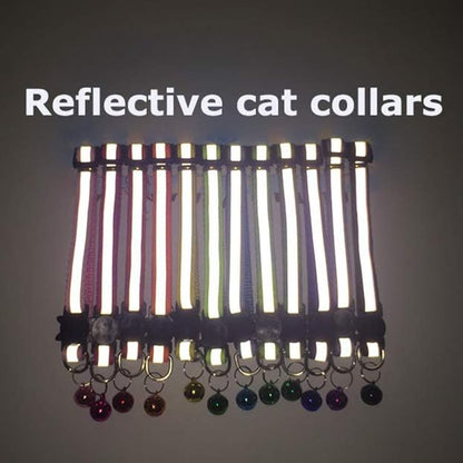 6 Pack Reflective Cat Collar with Bell, Breakaway and Safe Collars for Cats, Nylon, Pet Collar Mixed Colors Adjustable19-32cm