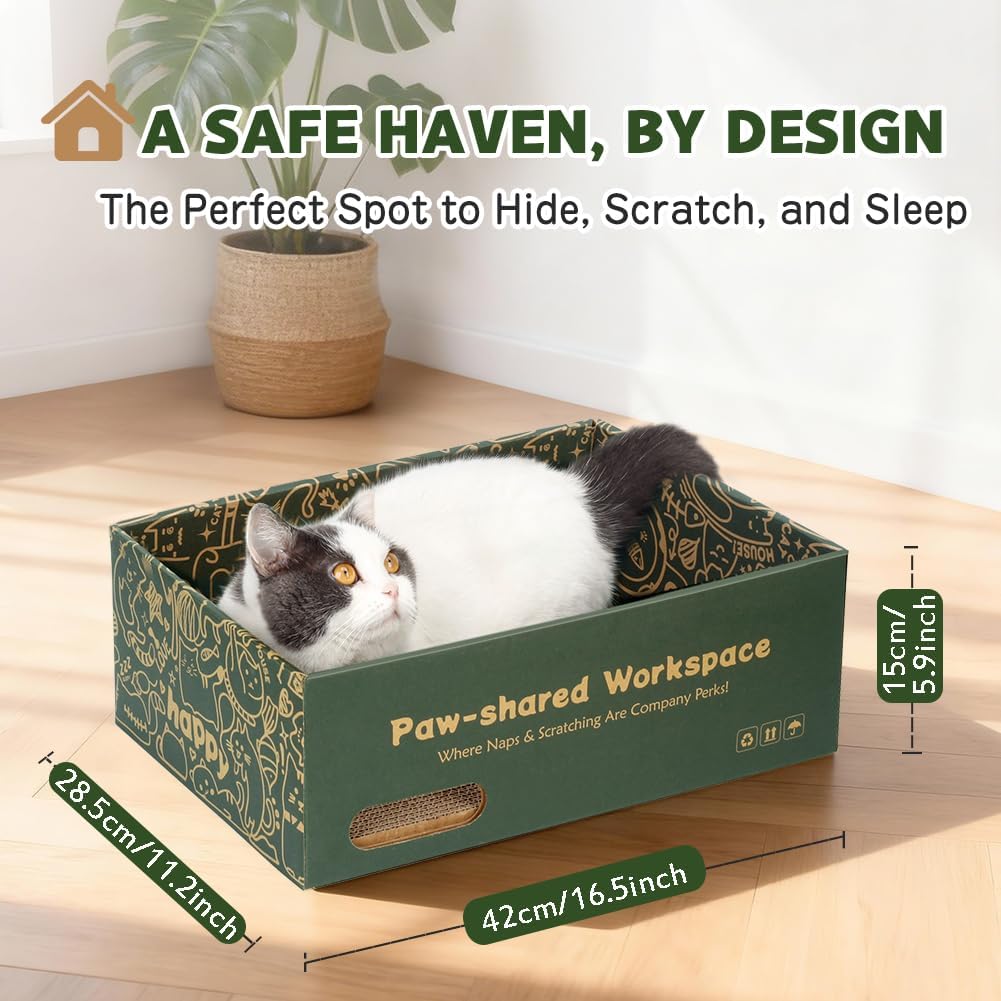 6 Pack Cat Scratch Pad with Box, Cardboard Cat Scratcher for Indoor Cats, Reversible Scratching Board with Lounge Bed for Small Medium Cats & Kittens