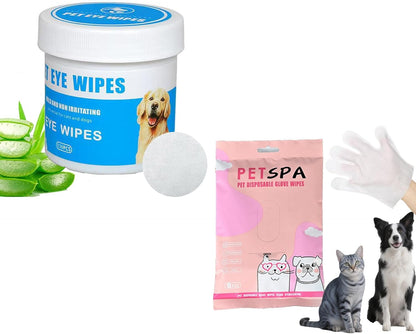 Pet Glove Wipes for Dogs and Cats, Extra Thick Dog Wipes Cleaning Deodorizing and Pet Eye Wipes for Dogs, Natural Dog Wipes for Paws and Butt