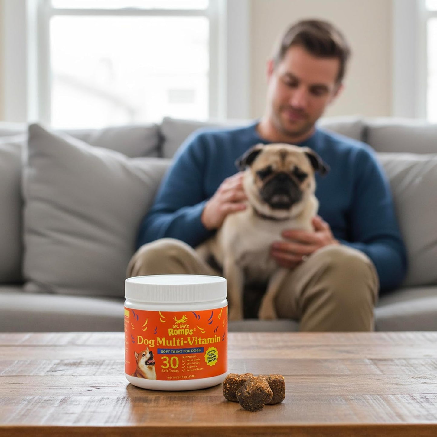 Dr Jay's Romps Multivitamins Dog Chews - Collagen Type II for Joint Health, Digestion, Skin & Coat - Vitamins and Supplements to Boost Immune System - Perfect Treats for Pets - 30 Count