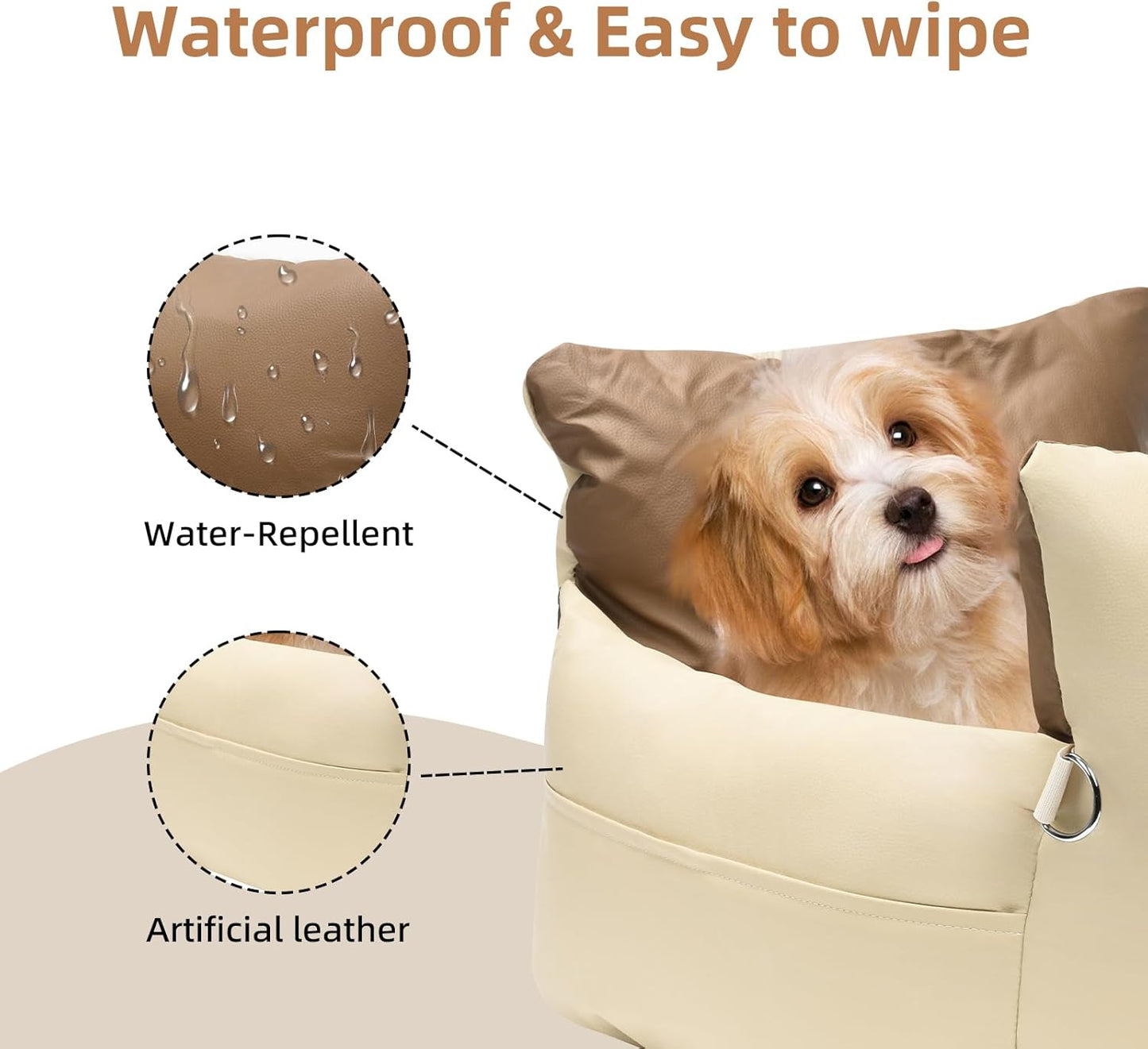 Small Dog car seat for Small Dogs seat Bed for car cat pet Puppy Bed Dog Medium Sized Booster 5-15 lbs with Harness（Milky White）