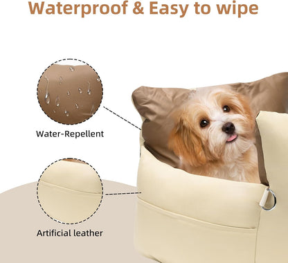 Small Dog car seat for Small Dogs seat Bed for car cat pet Puppy Bed Dog Medium Sized Booster 5-15 lbs with Harness（Milky White）