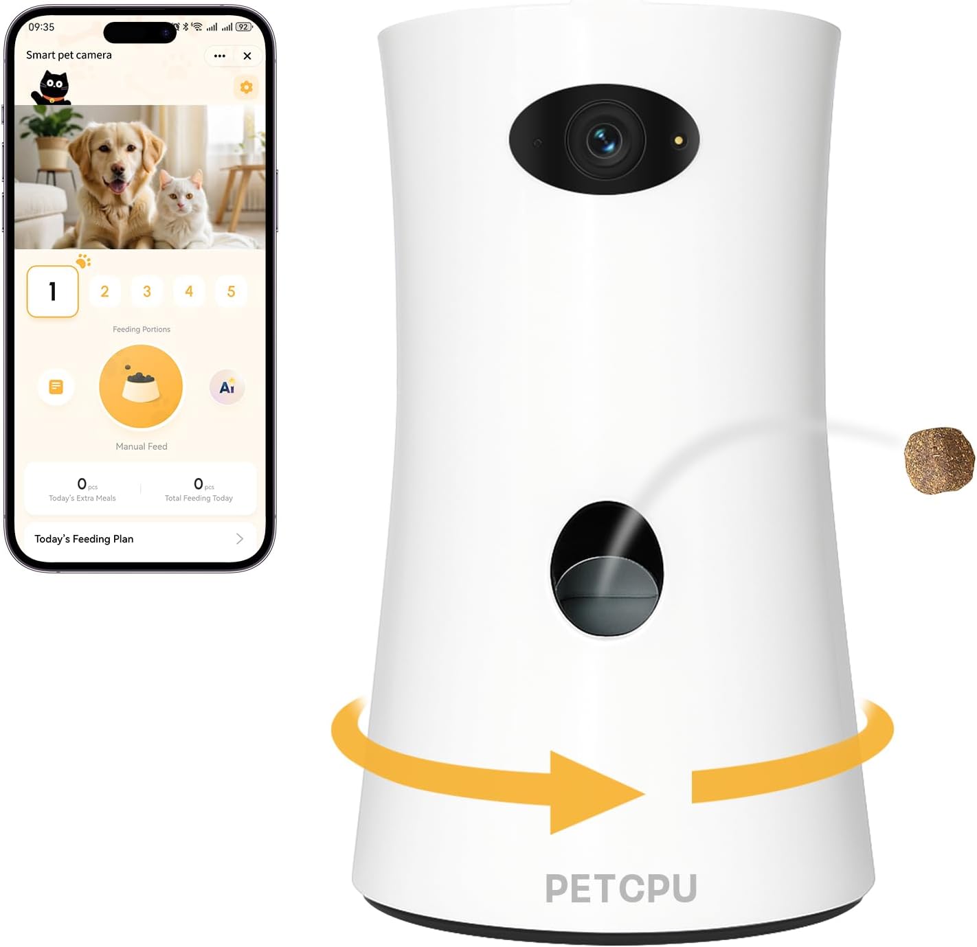 Pet Camera, 360°View Dog Camera Treat Dispenser WiFi with Phone App, Two Way Audio, Night Vision, Remote Treat Tossing, Motion Alert, Interactive Toy for Pet Dog Cat Puppy