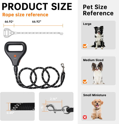 PLAYJOY Heated Handle Dog Leash 6FT Heavy Duty Rope Leash for Medium Large Dogs, Strong Reflective Training Leashes for Pull Control, 3-Mode Warm Grip for Black Winter Dog Walking Traffic Lead