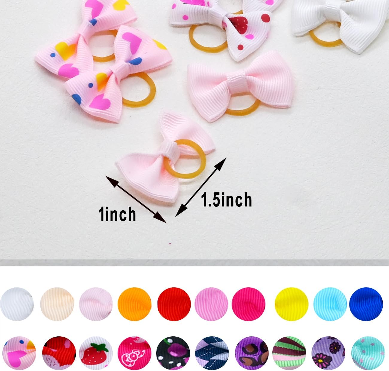 Dog Hair Bows Cute Puppy Dog Bowknot Hair Ties Bulk with Rubber Bands Hair Accessories Bow Pet Grooming Products 40PCS