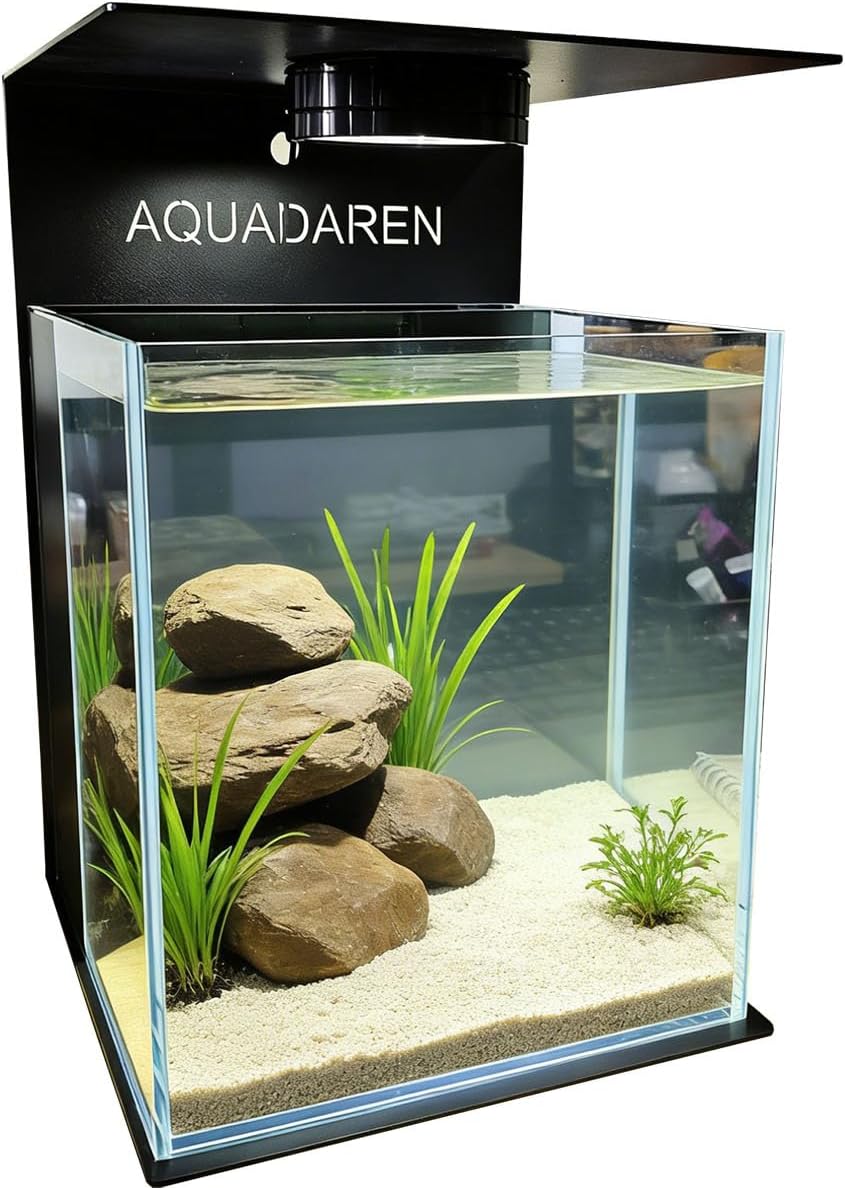 Beta Fish Tank Kit, 2.5 Gallon Betta Fish Aquariums with Filter,Filter Floss,Iron Bracket & Light,Fish Tanks for Starter, Black(7.8''L x 7.8''W x 9''H)